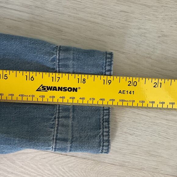 TopShop Moto Chambray Embroidered Button Up Blouse Denim US size 12 - Picture 12 of 12